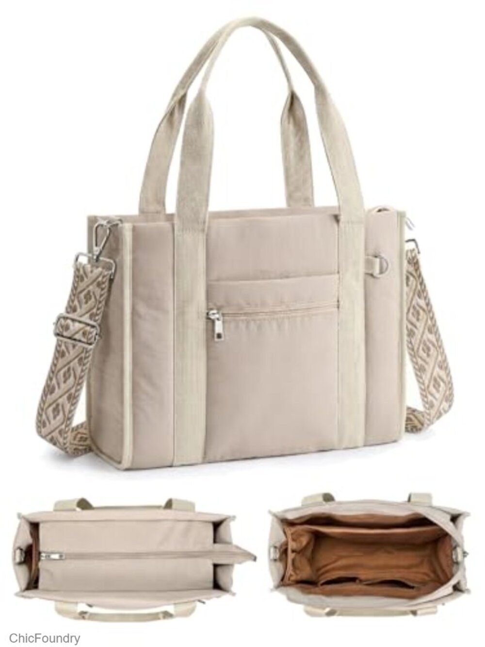 Lightweight Puffer Tote Bag Women Work Crossbody Laptop Zip